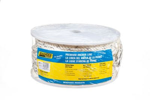 Seachoice 47911 Premium 3-Strand Twisted Nylon Anchor Line White With Blue Tracer, 3/8