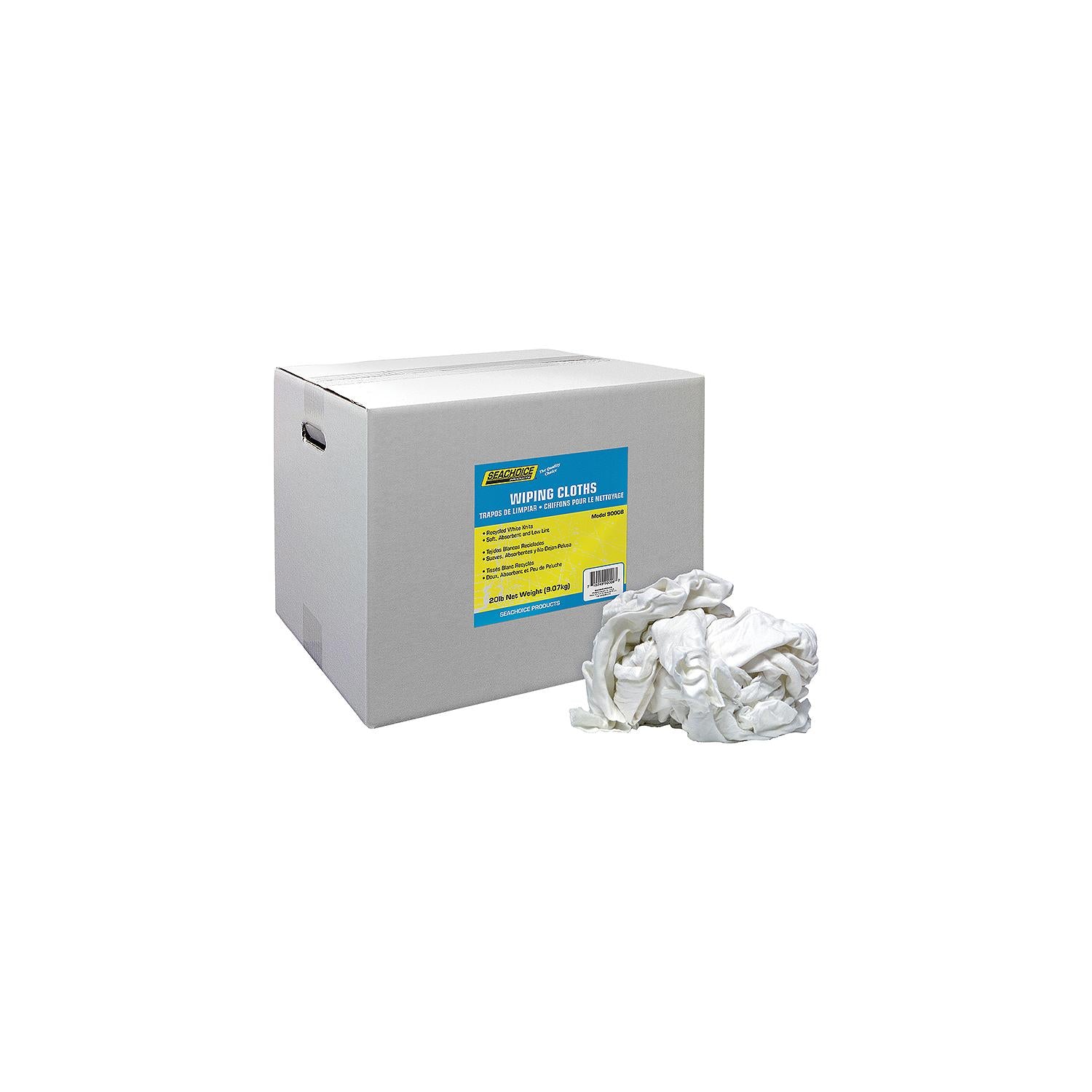 Seachoice 7402-25-SC 90008 Recycled White Knits Wiping Cloths, 20-lb. Box