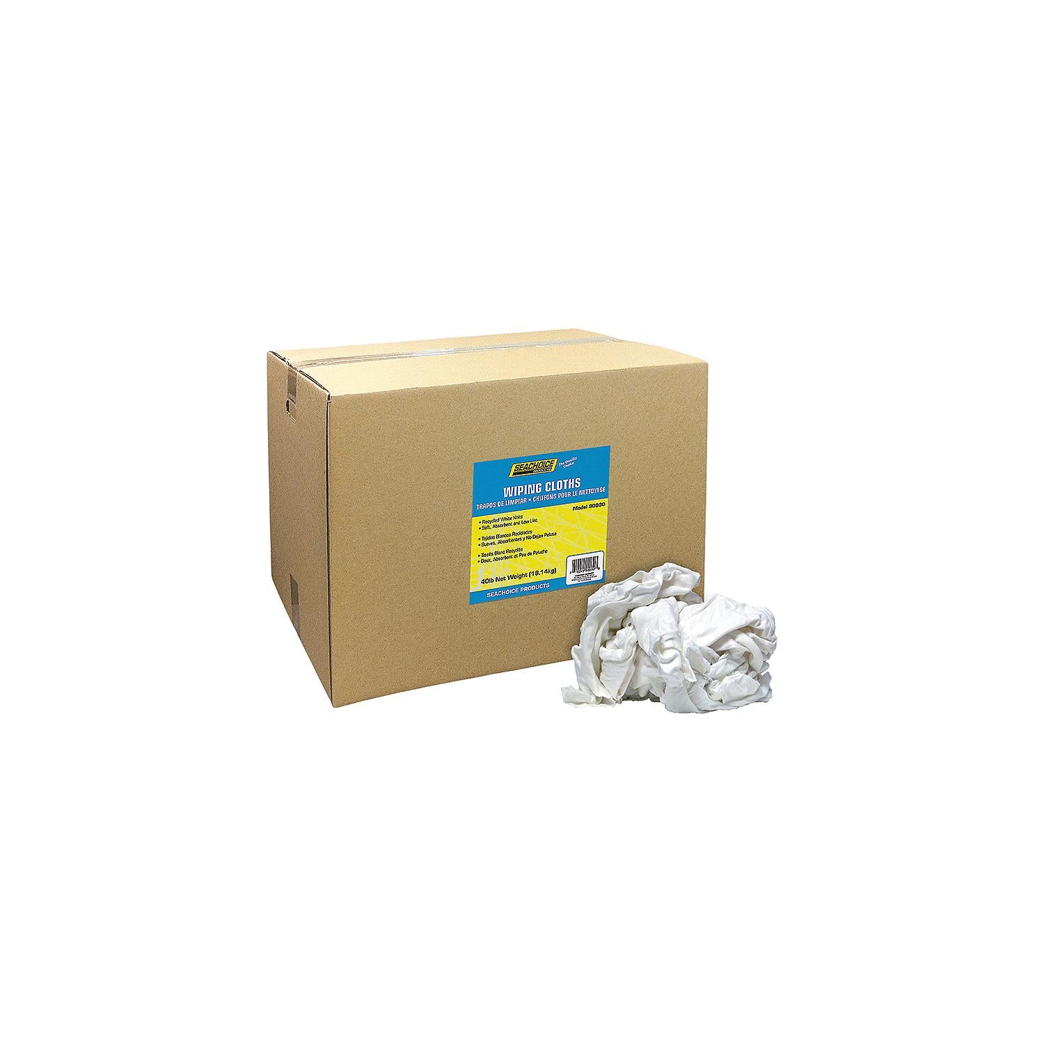 Seachoice 7402-50-SC 90030 Recycled White Knits Wiping Cloths, 40-lb. Box
