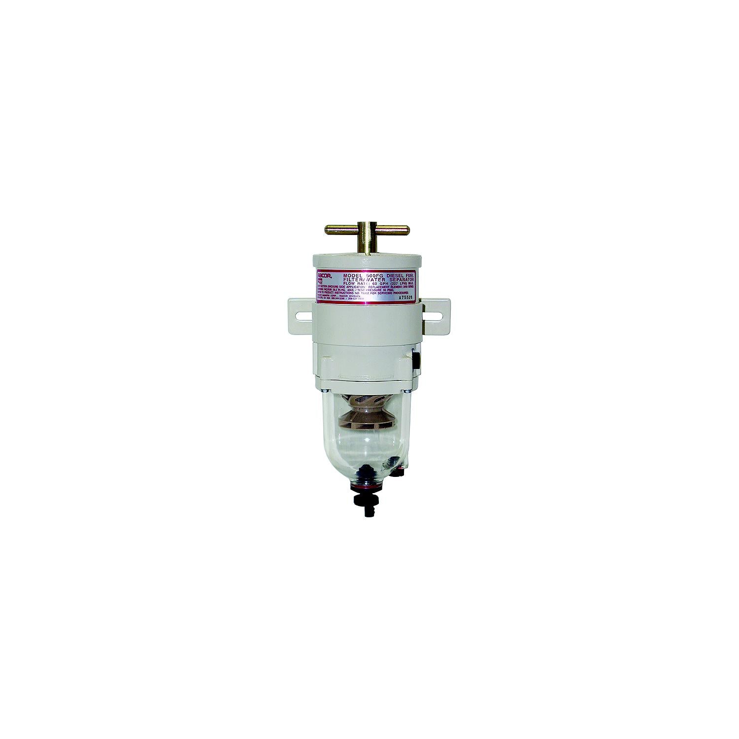 Racor 500FG2 60 GPH Turbine Fuel Filter/Water Separator w/Clear Bowl, 2 Micron