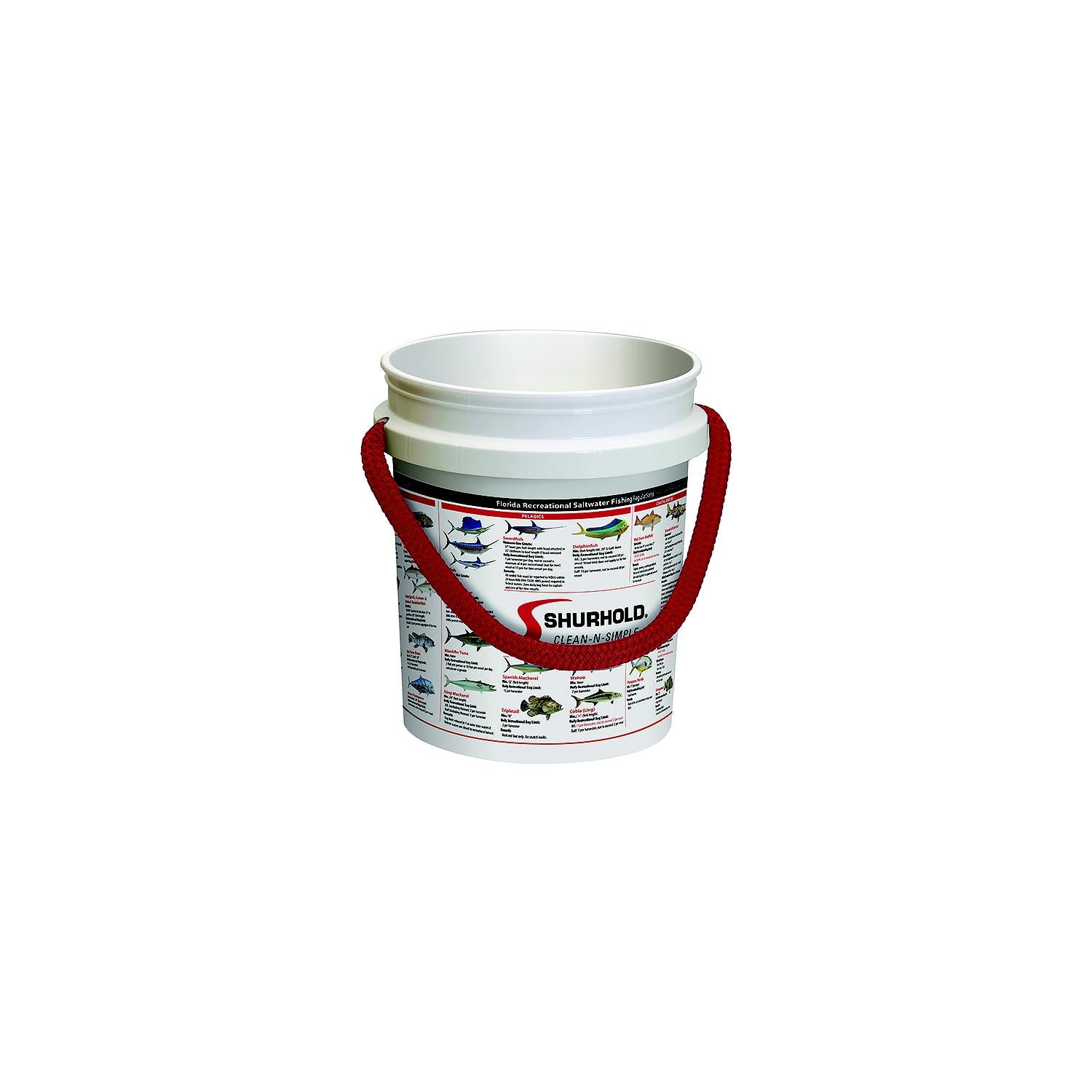 Shurhold 2451FFR Rope Handle Bucket, 5 Gal., White w/Florida Fishing Regulations Graphics