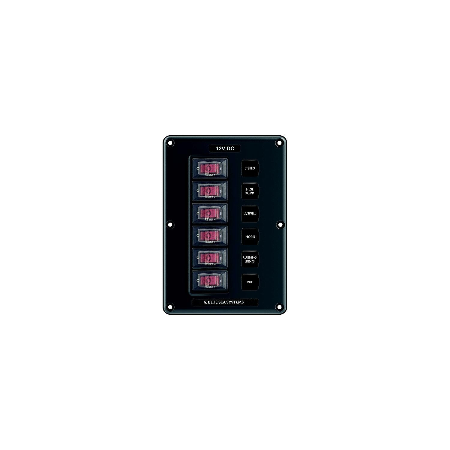 Blue Sea Systems 4322-BSS 4322 Water-Resistant Circuit Breaker Switch Panel, 6 Position
