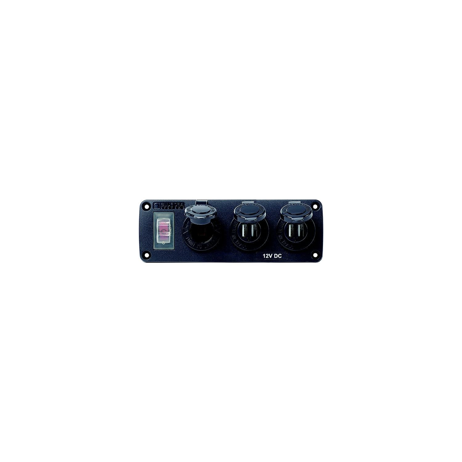 Blue Sea Systems 4365-BSS 4365 Water-Resistant USB Accessory Panel, w/12V Socket, 2 x 2.1A Dual Charger