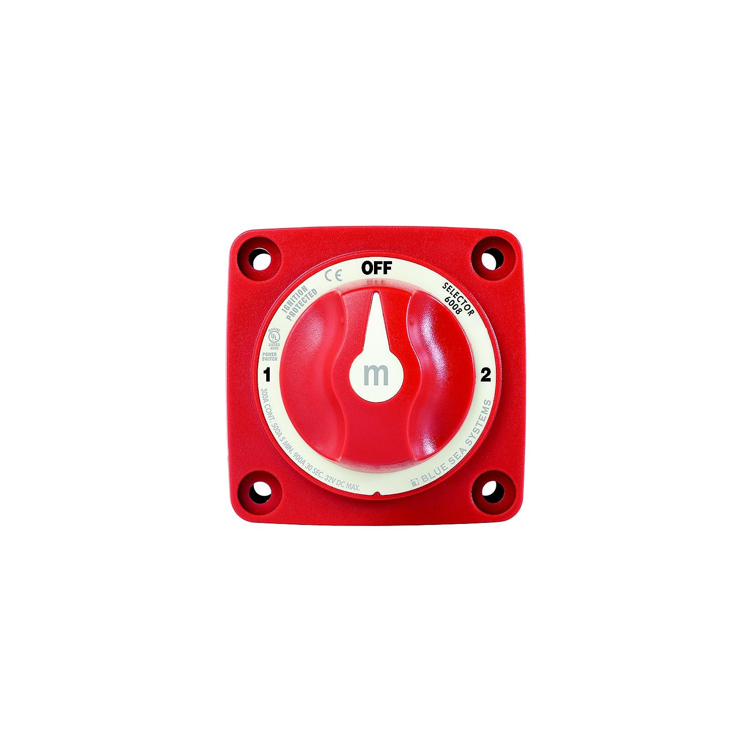 Blue Sea Systems 6008-BSS 6008 Battery Switch Mini 3-Position w/Knob, Red