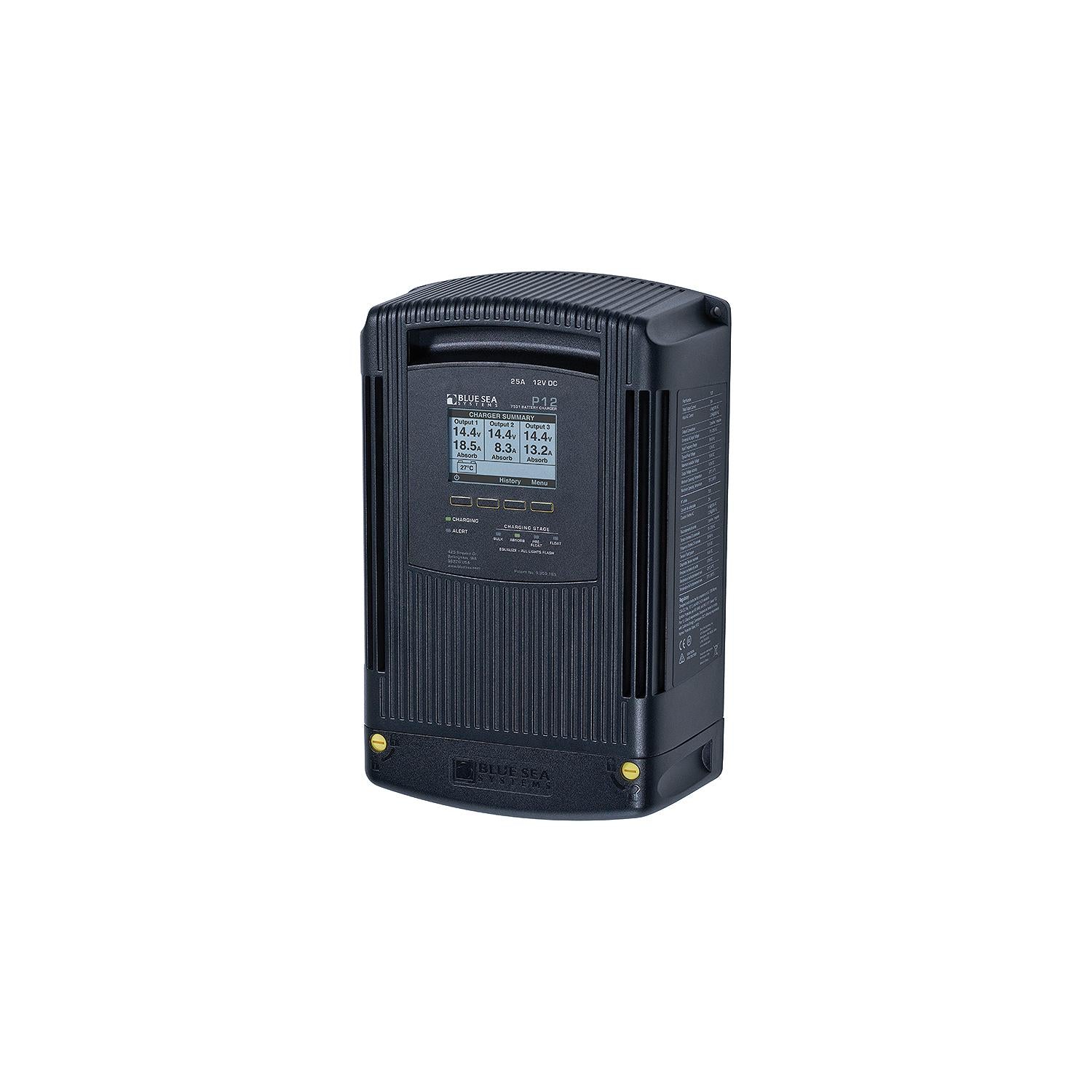 Blue Sea Systems 7532-BSS P12 12V DC Four Stage, Three Output Dry Mount Battery Charger