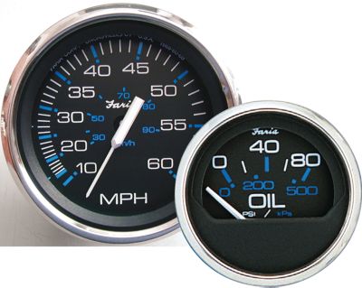 Faria Instruments F33763 Chesapeake Black Stainless Steel Tach/Hourmeter Gauge, 6000 RPM, Gas Inboard