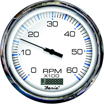 Faria Instruments F33863 Chesapeake White Stainless Steel Gauge: Tachometer w/Hourmeter, 0-6000 RPM, Gas Inboard
