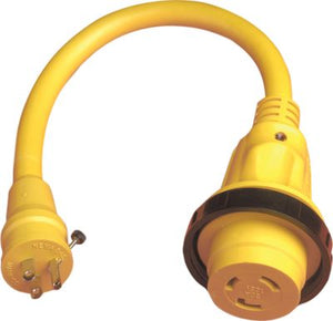 Marinco 104SPP Standard Pigtail Adapter Dock Side Male 15A 125V Straight Blade With Locking Screw to Female 30A Sealing Coll