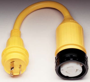 Marinco 111A Standard Pigtail Adapter Dock Side Male 30A 125V Locking to Boat Female 50A With Sealing Collar System