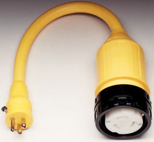 Marinco 115A Standard Pigtail Adapter Dock Side Male 15A 125V Straight Blade With Locking Screw to Boat Female 50A Seal