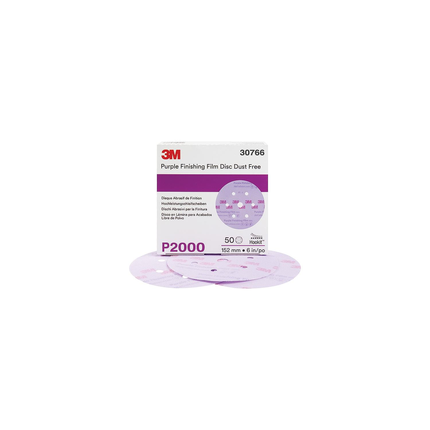 3M 30766 Hookitâ„¢ Purple Dust-Free Finishing Film Discs, 50/box