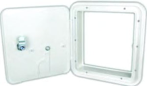 B&B Molders 94337 Square Electric Cable Hatch, Large w/Open Back & Key Lock, Polar White
