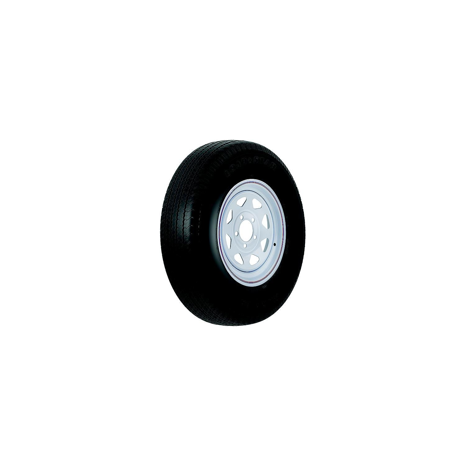 Loadstar Tires 32545 Tire and Wheel (Rim) Assembly KR03, ST225/75R15 5 Hole D Ply, White With Stripe, Spoke