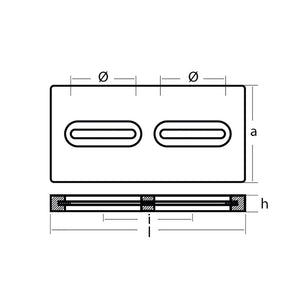 Tecnoseal Rectangular Zinc Plate Anode w/Inserts - 12