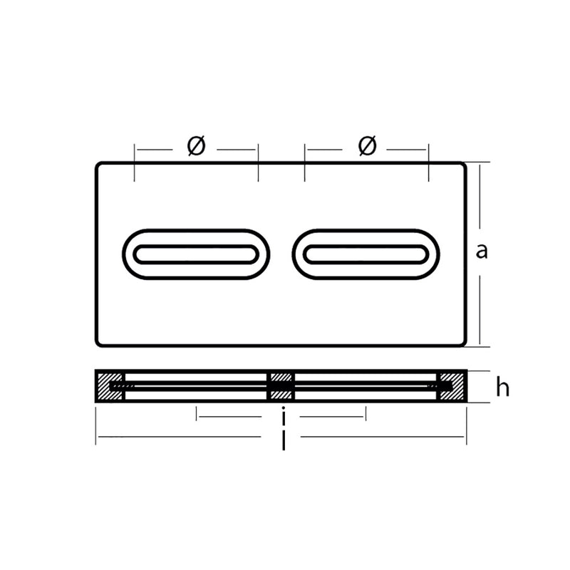 Tecnoseal Rectangular Zinc Plate Anode w/Inserts - 12