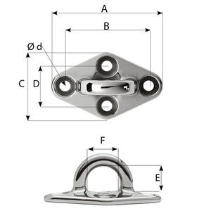 Wichard Diamond Pad Eye - Round - 60mm Length (2-23/64