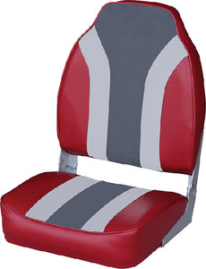 Wise Classic High Back Fishing Boat Seat&#44; No Pinch Hinge - Red/Grey/Charcoal
